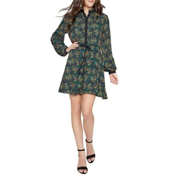 LOST +‎ WANDER Madeline Long Sleeve Minidress In Black Multi Floral, size M - Picture 1 of 16